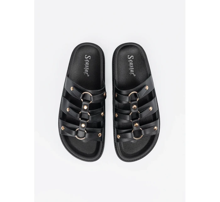 Zajímavé černé  nazouváky dámské na plochém podpatku