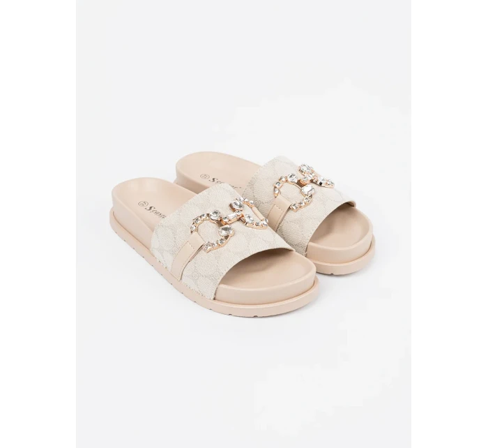 Jedinečné dámské nazouváky Jasnobeżowy na plochém podpatku Jedinečné dámské nazouváky Jasnobeżowy na plochém podpatku