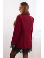 Dámská sako s krajkou dole a na model 21774843 bordová - K-Fashion