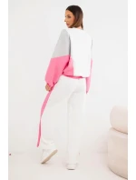 Dámský komplet model 22025240 s volnou mikinou a kalhotami se širokou nohavicí růžový - K-Fashion