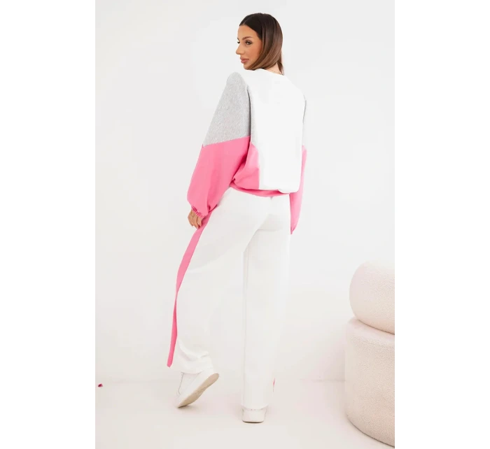 Dámský komplet model 22025240 s volnou mikinou a kalhotami se širokou nohavicí růžový - K-Fashion