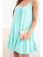 Dámské viskózové šaty na ramínkách s volánem a vázáním mentolová