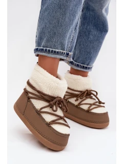 Dámské sněhule s beránkovou podšívkou na zavazování tmavě béžové Belira