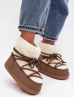 Dámské sněhule s beránkovou podšívkou na zavazování tmavě béžové Belira