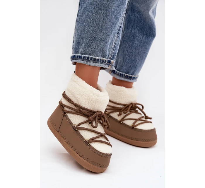 Dámské sněhule s podšívkou na zavazování tmavě béžové model 21757747 - Boto