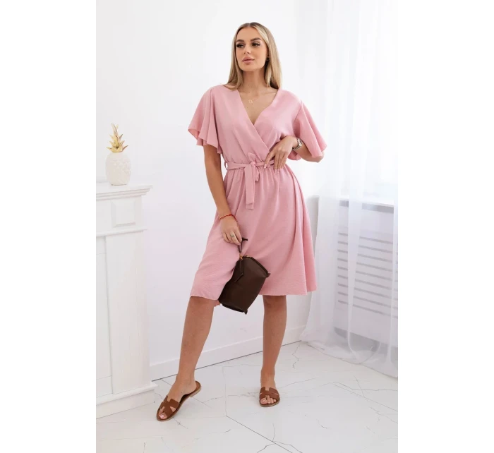 Šaty s vrstveným výstřihem tmavě pudrově růžová