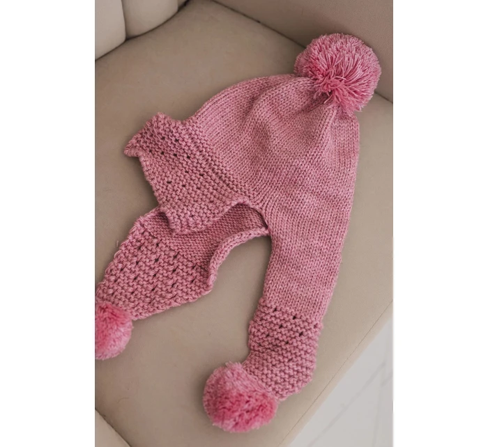Dámská zimní čepice s vlnou a kšiltem a pompony K475 růžová Dámská zimní čepice s vlnou a kšiltem a pompony K475 růžová