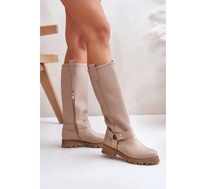 Kožené dámské kozačky nad kolena béžové Lewski 3615