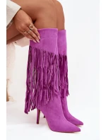 Dámské kozačky na jehlovém podpatku s třásněmi fialové Isalune Dámské kozačky na jehlovém podpatku s třásněmi fialové Isalune