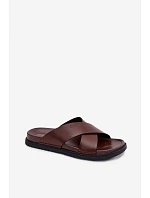 Kožené Pánské Pantofle Big Star model 22064040 Tmavě hnědé - Big Star Shoes Kožené Pánské Pantofle Big Star model 22064040 Tmavě hnědé - Big Star Shoes