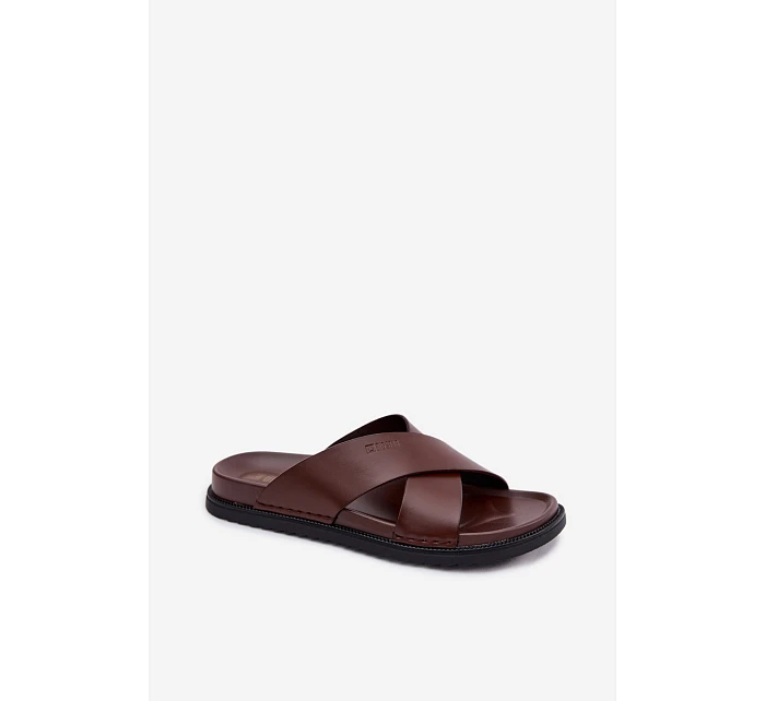 Kožené Pánské Pantofle Big Star model 22064040 Tmavě hnědé - Big Star Shoes Kožené Pánské Pantofle Big Star model 22064040 Tmavě hnědé - Big Star Shoes