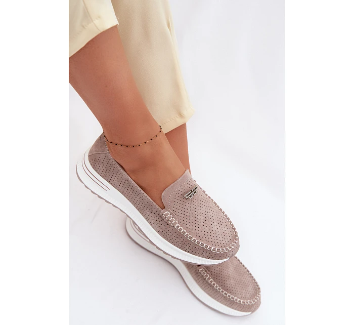 Dámské mokasíny z přírodního semiše tmavě béžové model 22095015 - EVENTO Dámské mokasíny z přírodního semiše tmavě béžové model 22095015 - EVENTO