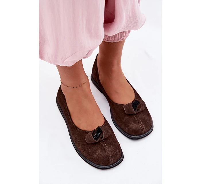 Kožené Semišové Dámské Polobotky model 22101235 Čokoládové - Zazoo