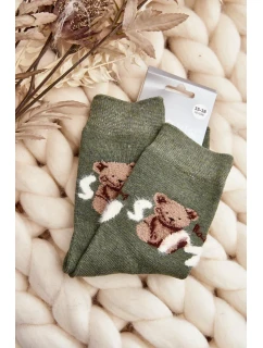 Teplé bavlněné ponožky s medvídkem, zelené