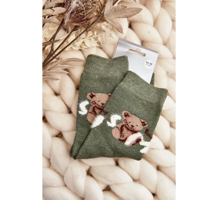 Teplé bavlněné ponožky s medvídkem, zelené Teplé bavlněné ponožky s medvídkem, zelené