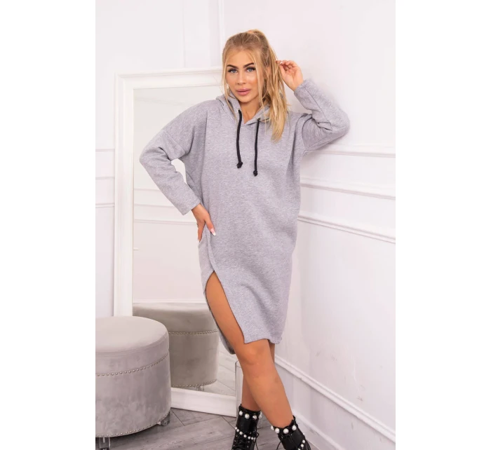 Šaty s kapucí a bočním rozparkem šedé