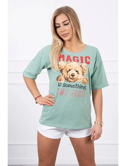 model 18746368 tmavě mátová halenka s potiskem - K-Fashion