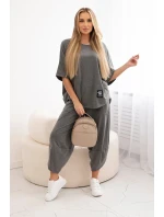 Bavlněný komplet halenka + kalhoty Grafit Bavlněný komplet halenka + kalhoty Grafit