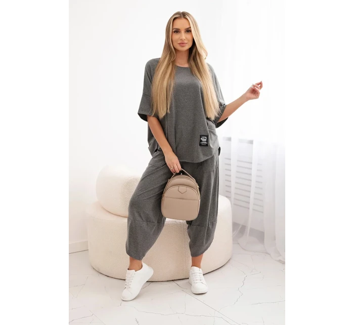 Bavlněný komplet halenka + kalhoty Grafit Bavlněný komplet halenka + kalhoty Grafit