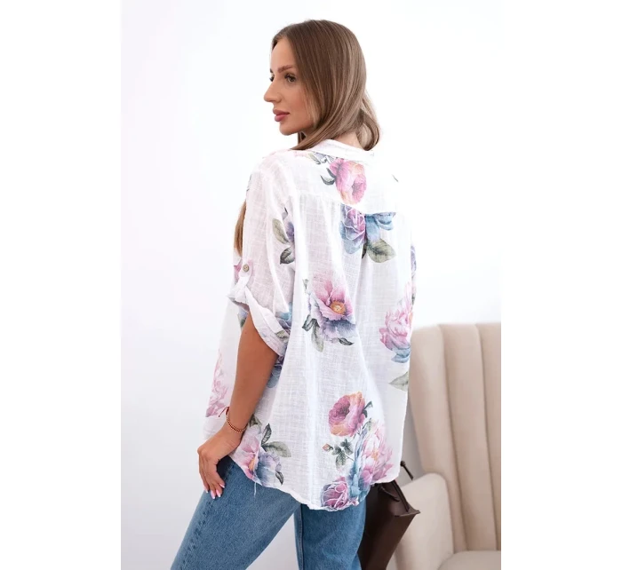 Dámská bavlněná halenka s květinovým vzorem bílý