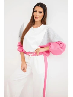 Dámský komplet model 22025240 s volnou mikinou a kalhotami se širokou nohavicí růžový - K-Fashion