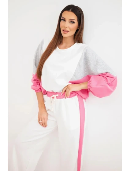 Dámský komplet model 22025240 s volnou mikinou a kalhotami se širokou nohavicí růžový - K-Fashion