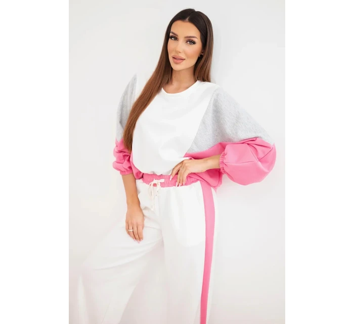 Dámský komplet model 22025240 s volnou mikinou a kalhotami se širokou nohavicí růžový - K-Fashion