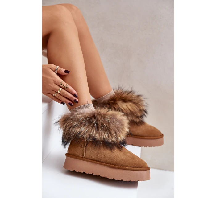Kožené Sněhule Na Platformě S Kožešinou Camel model 21677869 - Boto