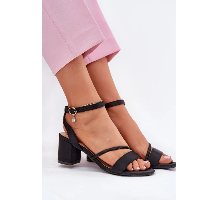 Dámské Sandály Na Podpatku Se Zirkony 20268 Černé Vinceza