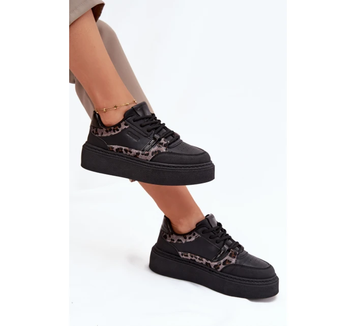 Dámské tenisky na platformě Big Star model 21706532 leopardí černé - Big Star Shoes