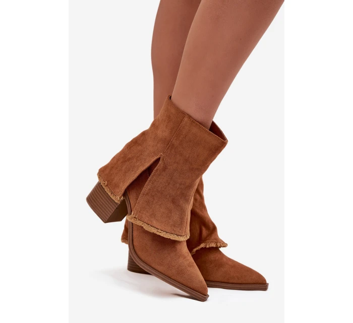 Dámské kotníkové boty na podpatku s otočeným lemem Camel Idalia Dámské kotníkové boty na podpatku s otočeným lemem Camel Idalia