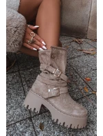 Dámské boty na podpatku s přezkami a páskem béžové model 21715455 - Boto