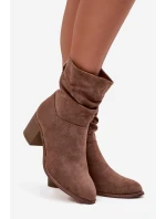Dámské kotníkové boty s řasením na sloupkovém podpatku S.Barski – hnědé