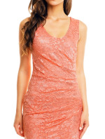 Společenské a model 15042808 šaty  krajkové s asymetrickou sukní lososové Růžová / XL - Mayaadi