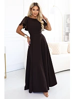 Elegantní se maxi šaty s rukávy – hnědá model 22356547 - numoco Elegantní se maxi šaty s rukávy – hnědá model 22356547 - numoco