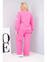 Dámský komplet Plus Size bavlněný s volnou mikinou a kalhotami s širokou nohavicí růžový