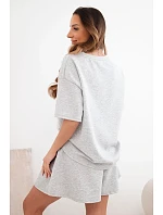 Dámský viskózový máslový komplet s krátkým rukávem a šortky s vysokým pasem šedý melanž