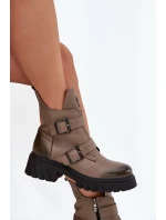 Dámské kotníkové boty z pravé kůže se sponami a ozdobným detailem Zazoo – tmavě béžové Dámské kotníkové boty z pravé kůže se sponami a ozdobným detailem Zazoo – tmavě béžové