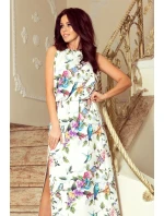 Dámské maxi šaty se zavazováním za s rozparkem a se vzorem růží a světle  model 21371144 - numoco