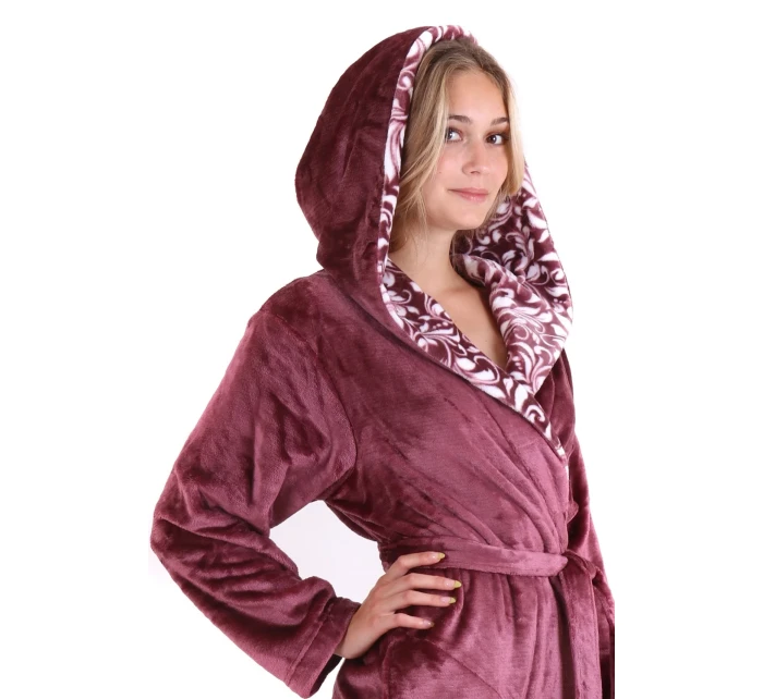Dámský župan Flora s kapucí 4856 4853 krátký mauve wine - Vestis