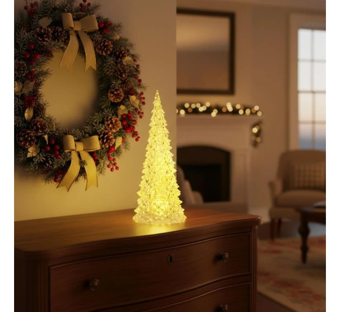 DEKORATIVNÍ VÁNOČNÍ STROMEK TRANSPARENTNÍ LED TEPLÁ BÍLÁ 27CM