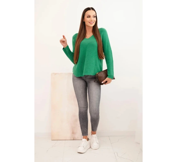 Svetr dámský z viskózy s výstřihem do V zelený