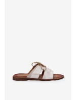 Dámské kožené sandály na plochém podpatku  zlaté model 21686292 - Zazoo