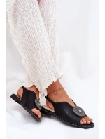 Lesklé Dámské Sandály S Ozdobným Detalem S.Barski KV51-012 Černé Lesklé Dámské Sandály S Ozdobným Detalem S.Barski KV51-012 Černé