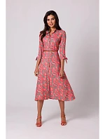 Dámské košilové šaty na knoflíky - model 1 B259 Tmavě oranžová se zelenou vzor - BeWear