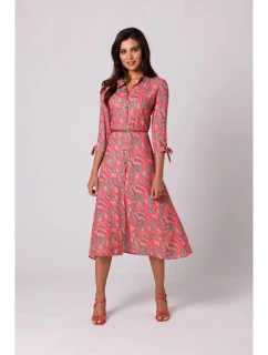 Dámské košilové šaty na knoflíky model 1 model 20328055 Tmavě oranžová se zelenou vzor - BeWear