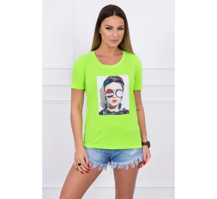 Halenka s dámskou grafickou zelenou neonovou barvou
