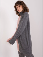 Šedorůžový dlouhý dámský svetr s rolákem
