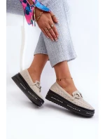 Dámské kožené mokasíny na platformě s ozdobou S.Barski béžová Dámské kožené mokasíny na platformě s ozdobou S.Barski béžová