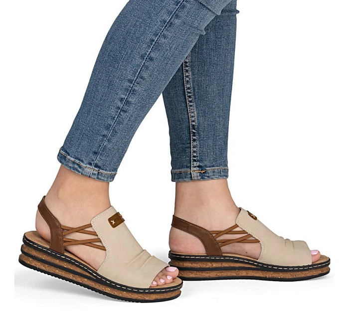 Pohodlné dámské sandály na podpatku béžové barvy Rieker 62962-60